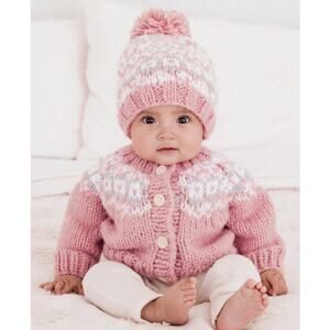 New Huggalugs Baby Fairisle Cardigan and Beanie, Rosy Size 18-24 Months